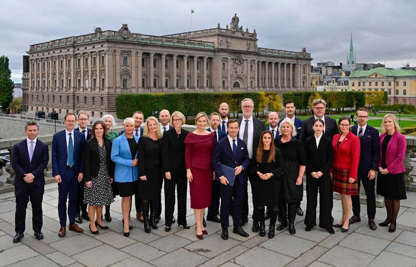 Romina Pourmokhtari as a part of the new Swedish government on Lejonbacken terrace at Stockholm Palace