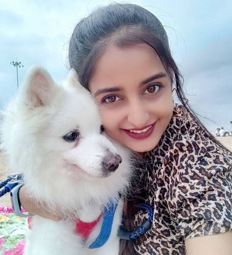 Sambhabana Mohanty with her pet dog