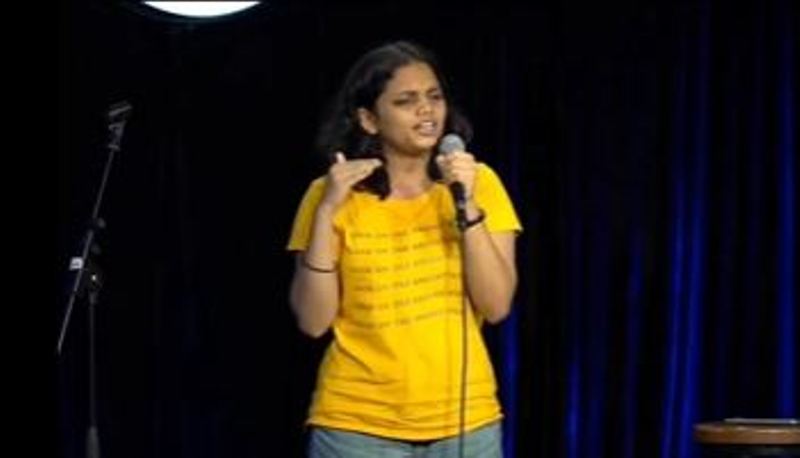 Srushti Tawade at her first open mic in 2021
