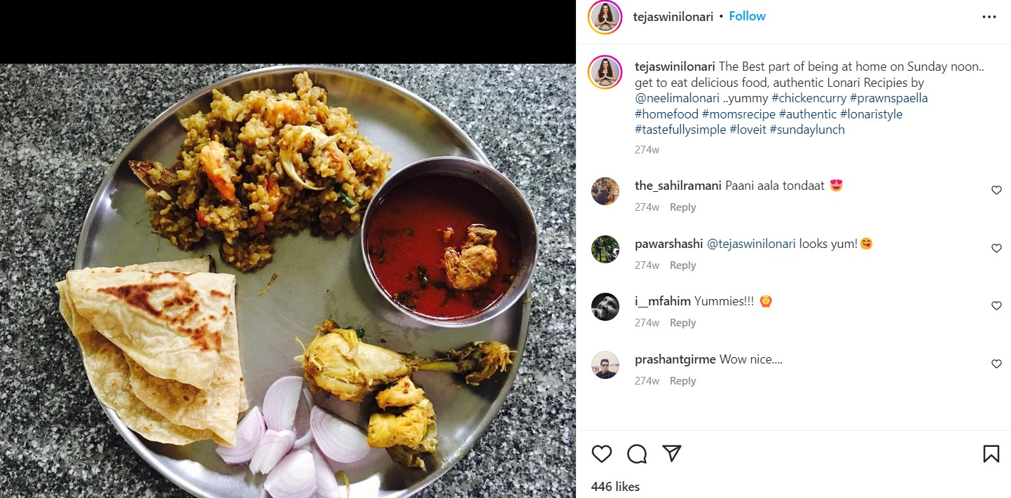 Tejaswini Lonari's Instagram post about her eating habits
