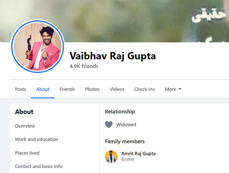 Vaibhav Raj Gupta's Facebook post about his relationship status