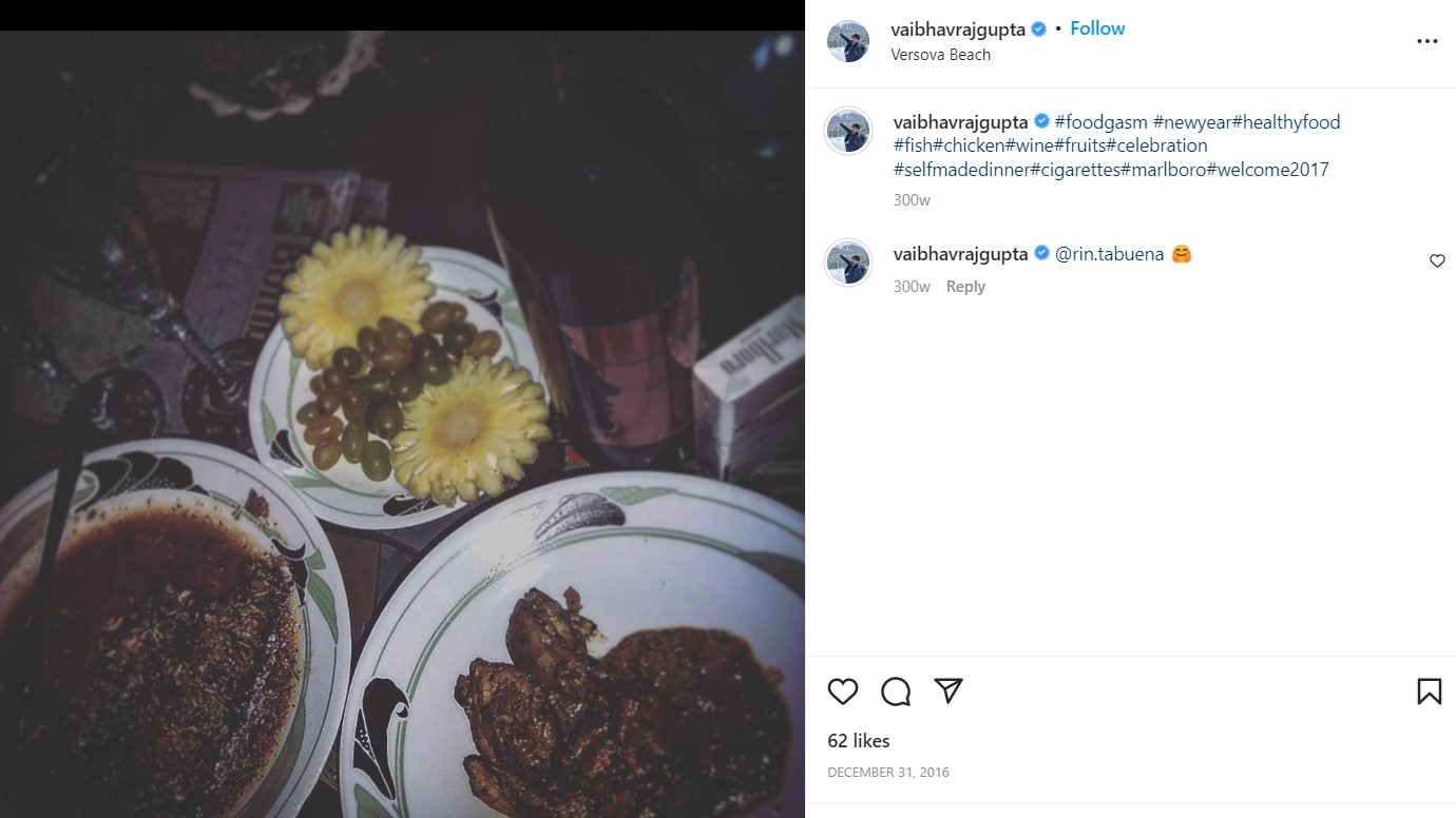 Vaibhav Raj Gupta's Instagram post about his eating habits