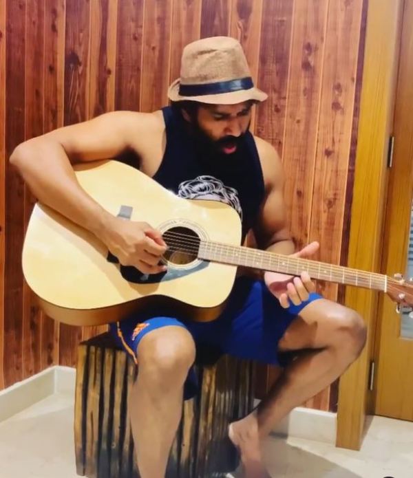 Venkatesh playing guitar and singing 'Bella Ciao' from the series ''Money Heist,'' a Spanish television heist crime drama series
