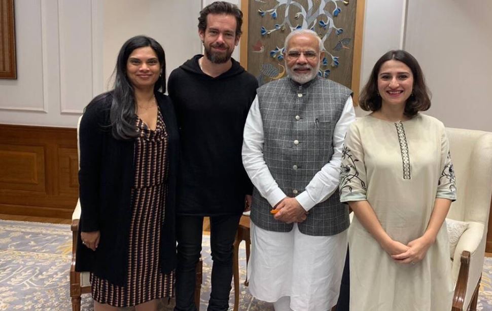 Vijaya Gadde with jack Dorsey and Indian Prime Minister Narendra Modi during her visit to India
