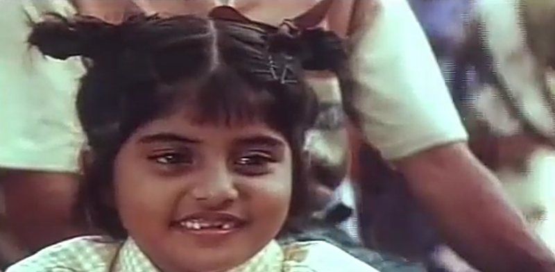 A childhood image of Manjima Mohan; a still from the film Thenkasipattanam