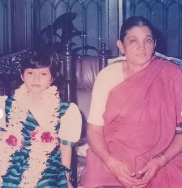 A childhood image of Priyadarshini (left) with her grandmother
