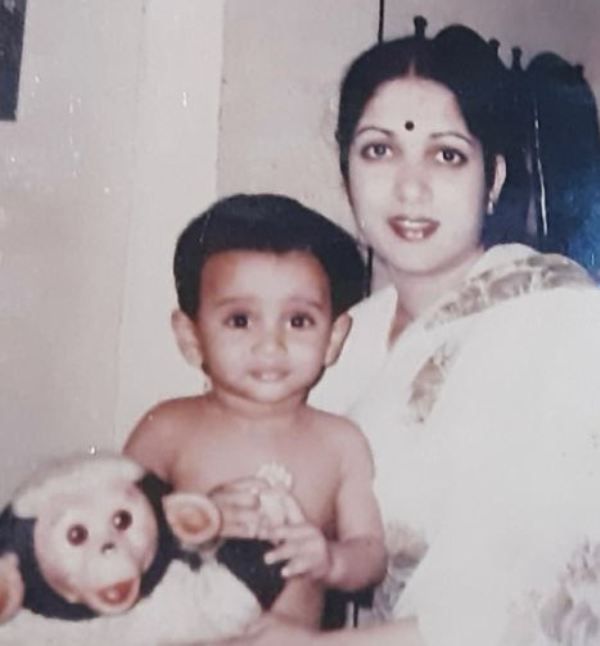 A childhood picture of Nikhil Siddhartha with his mother