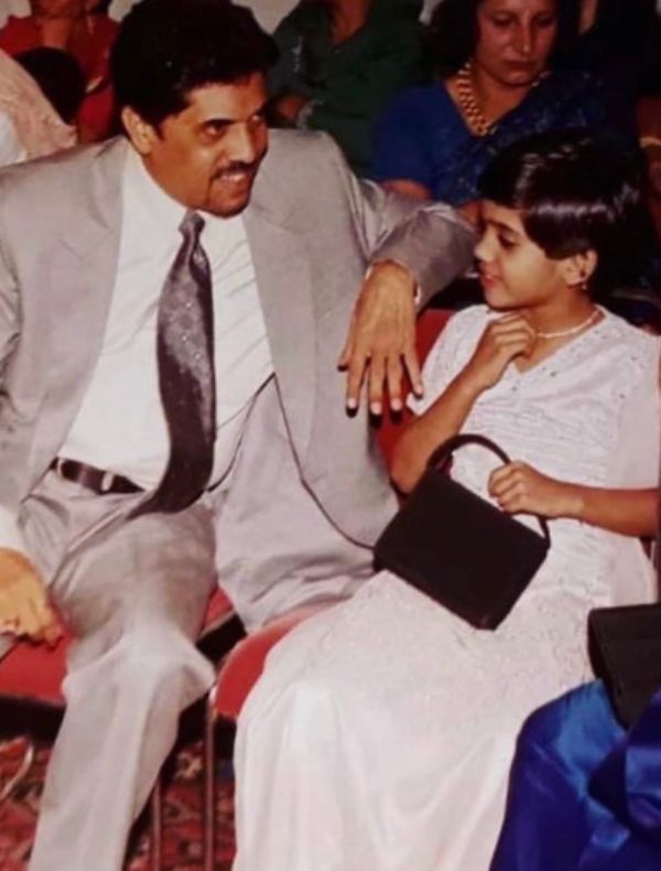 A childhood picture of Samiksha Pednekar, along with her father, Satish Motiram Pednekar