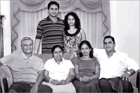 A photo of Chamal Rajapaksa with his wife and sons