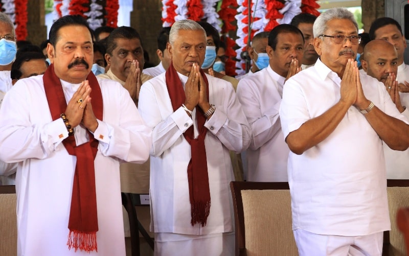 A photo of Chamal Rajapaksa (centre) with Gotabaya Rajapaksa (right) and Mahinda Rajapaksa (left)