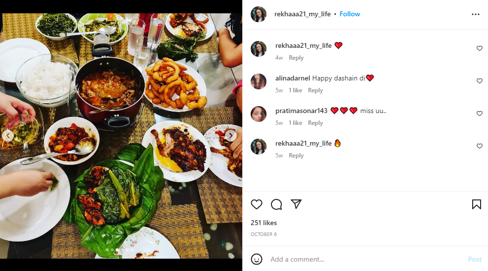 A post shared by Oviya Darnal's mother, Rekha Darnal, on her Instagram handle about their eating habit