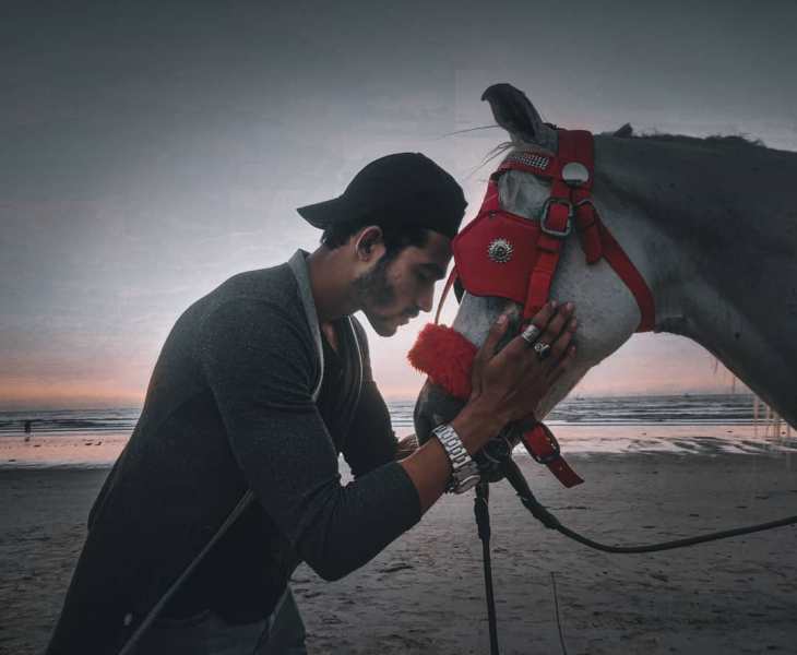 Aagaz Akhtar with a horse named Sultan