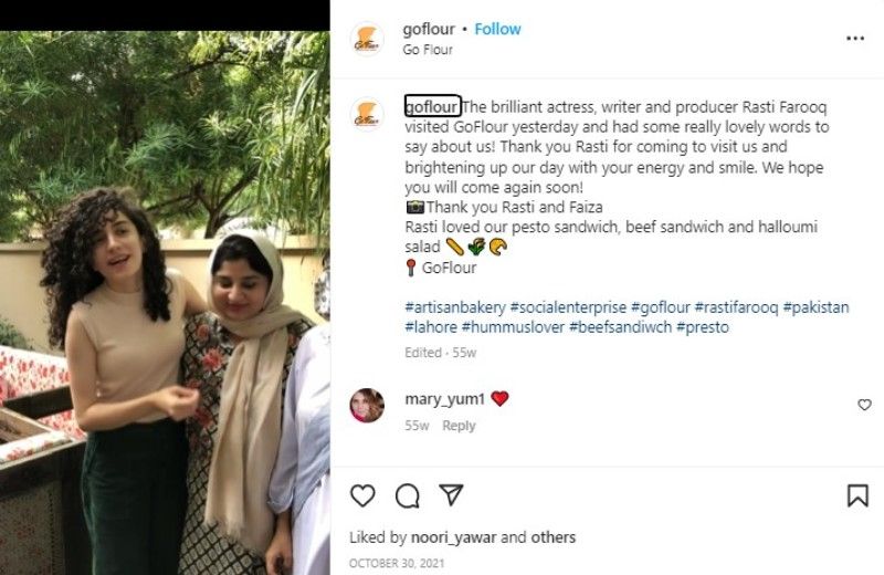 An Instagram post made by a restaurant in Lahore about Rasti Farooq's food habit