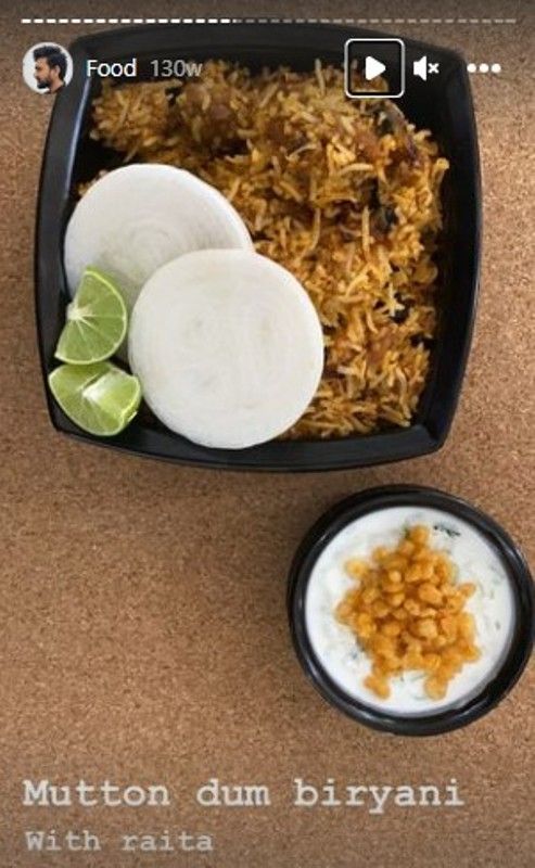 An Instagram story of Ganesh Bellamkonda describing his food habit