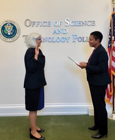 Arati Prabhakar while sworning in as the new director of the White House Office of Science and Technology Policy (OSTP) and President Joe Biden’s science adviser in 2022