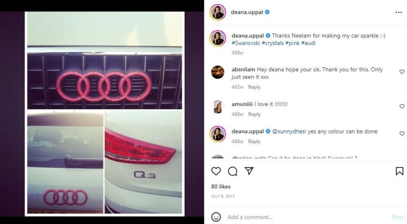 Deana Uppal's Instagram post from 2013, featuring her Audi Q3