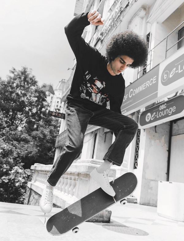Dhruvin Busa while skateboarding