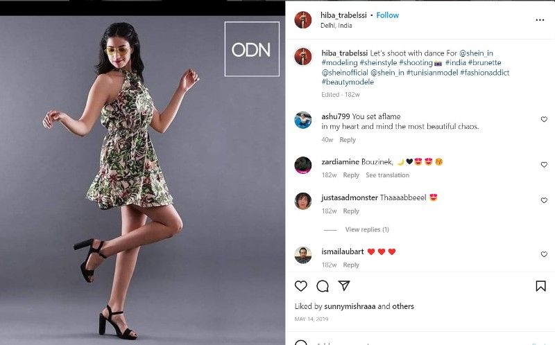 Hiba Trabelssi endorsing the fashion retailer 'Shein' on her Instagram