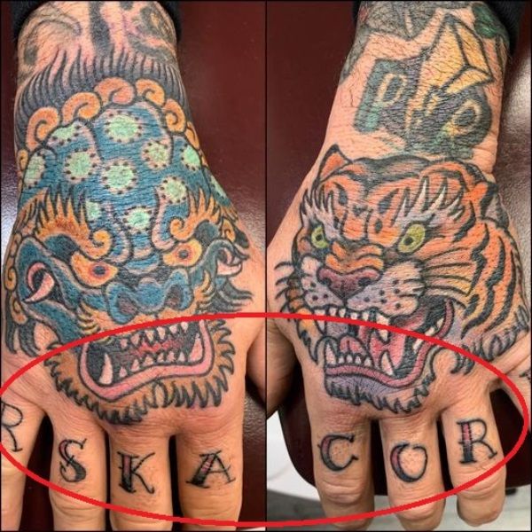 Jason David Frank's tattoo on right and left hand fingers