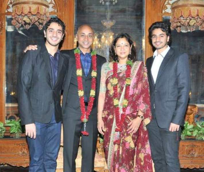 Jayadev Galla with his wife and sons