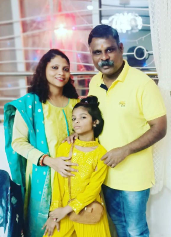 Kamlesh Sawant with his daughter, Swara Sawant, and wife, Sapna Sawant