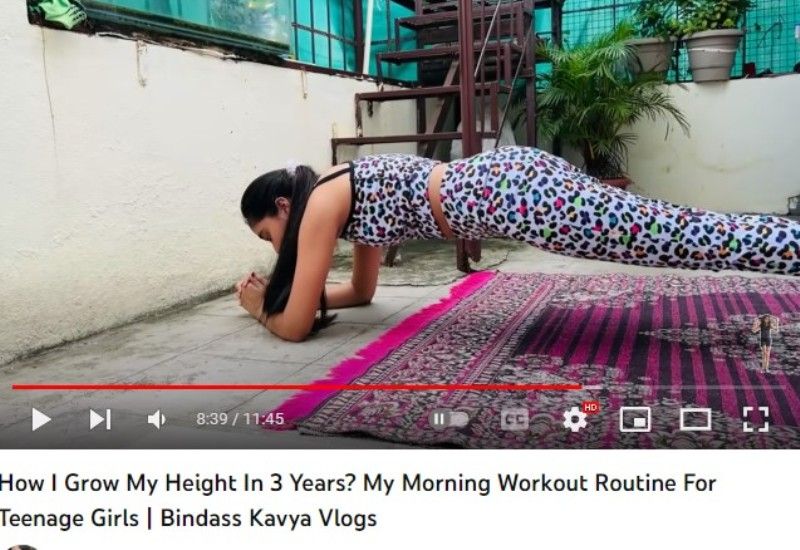 Kavya Yadav in a still from her YouTube vlog 'How I Grow My Height In 3 Years'