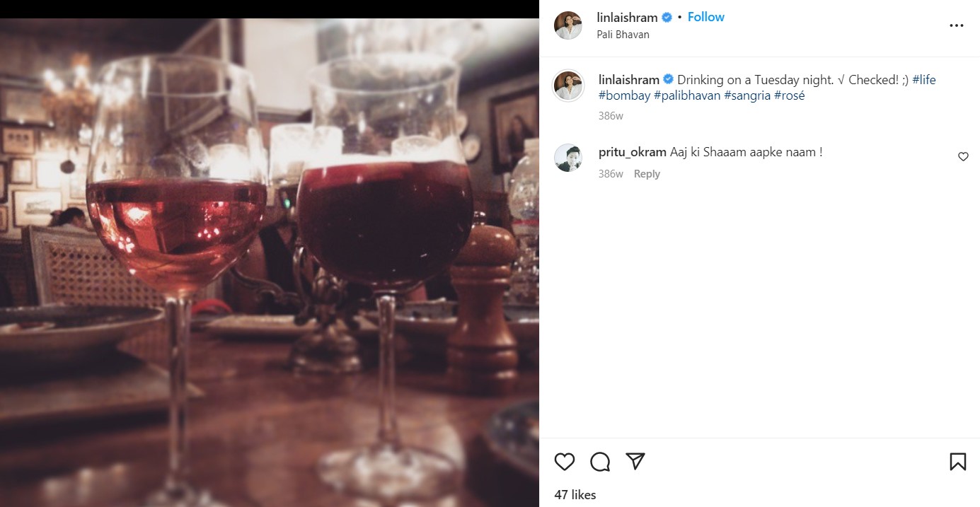 Lin Laishram's Instagram post about her drinking habits