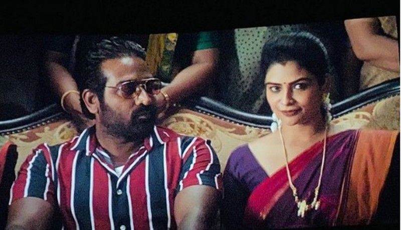 Maheswari Chanakyan and Vijay Sethupathi as Koushalya and Santhanam in a still from the Tamil film Vikram (2022)