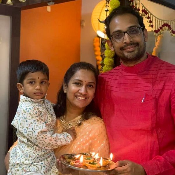 Naga Bharath Daka with his wife and son
