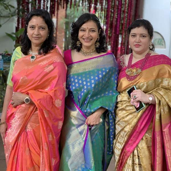 Padmavathi Ghattamaneni with her sisters (From left - Padmavathi Ghattamaneni, Manjula Ghattamaneni, and Priyadarshini Ghattamaneni)