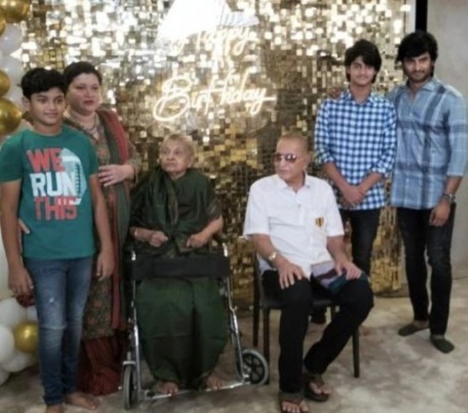 Priyadarshini’s father Krishna (centre right sitting in a chair), her mother Indira Devi (centre left sitting in a wheelchair), husband Sudheer Babu - Priyadarshini’s father, Krishna (centre right, sitting on a chair), her mother, Indira Devi (centre left, sitting on a wheelchair), husband, Sudheer Babu