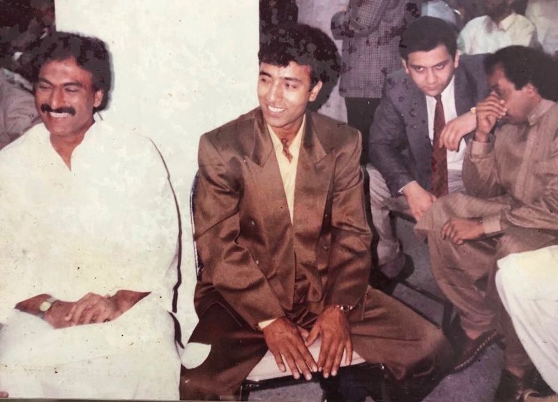 Saeed Anwar ( in center, in brown suit) during his friend Rashid Latif's wedding ceremony on 25 Match 1995