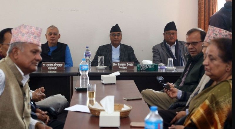 Sher Bahadur Deuba during a meeting of Nepal Congress
