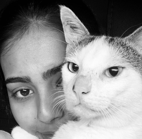 Shrea Prasad with her pet cat