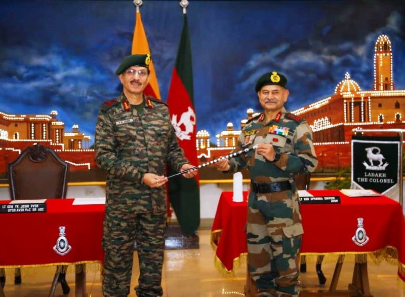 Upendra Dwivedi taking over as the Colonel of the Jammu and Kashmir Rifles and Laddakh Scouts Regiment from Lt Gen YK Joshi