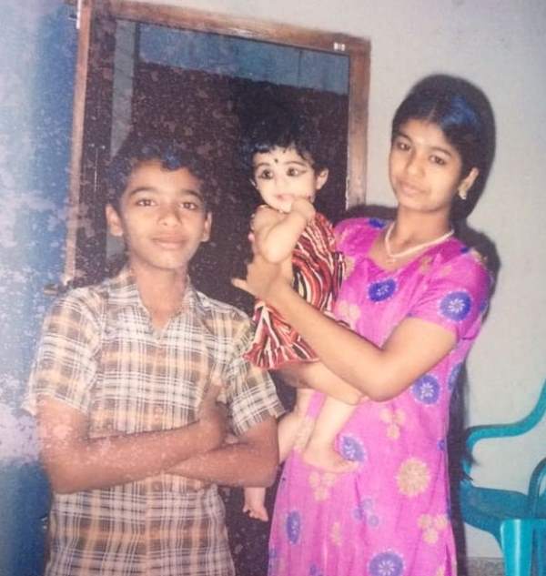 A childhood image of Archana Padmini with her younger brother