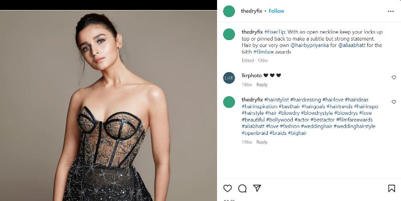 A post about Alia Bhatt's hairstyling at the official social media handle of the company 'Dryfix'