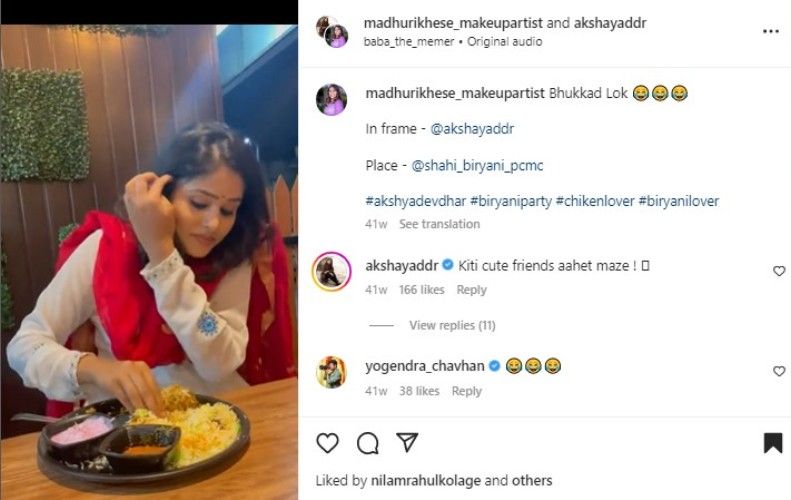A snip of Akshaya Deodhar's Instagram post about her food habit
