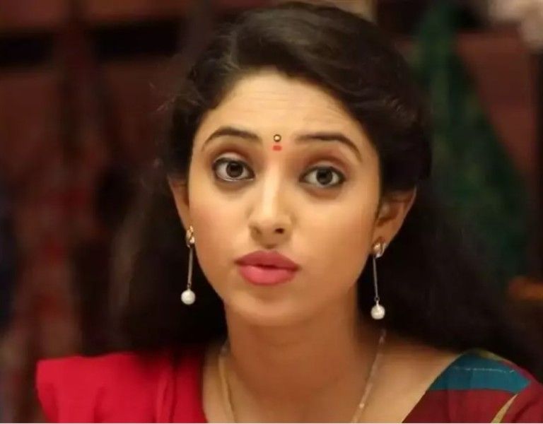 Ayesha Zeenath as Rohini Selvam Gautham in a still from the Tamil television show Ponmagal Vanthal (2018)
