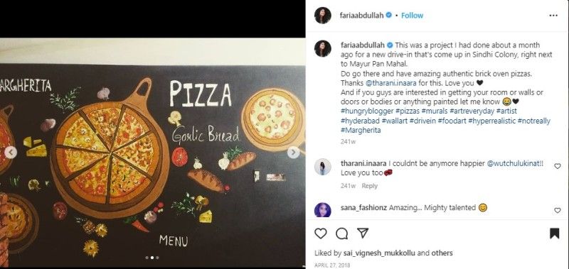 An Instagram post shared by Faria Abdullah about the cafe she painted