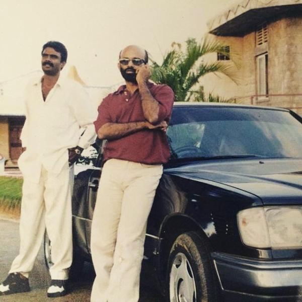 An old photo of Agni Sreedhar (wearing sunglasses) with his associate Bachchan