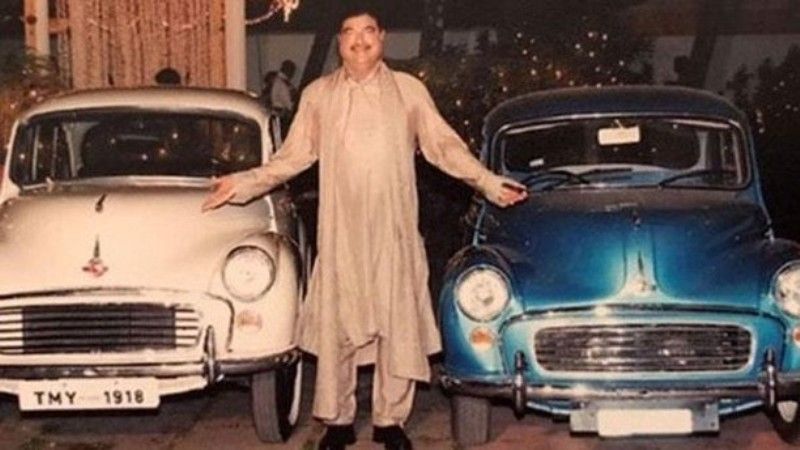 An old photo of B R Shetty with his cars
