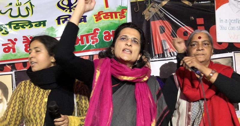 Anjali Bhardwaj with other RTI activists during a protest in 2021