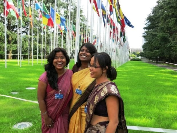 Ashwini K. P. (in the middle) during her visit to the United Nations in 2014