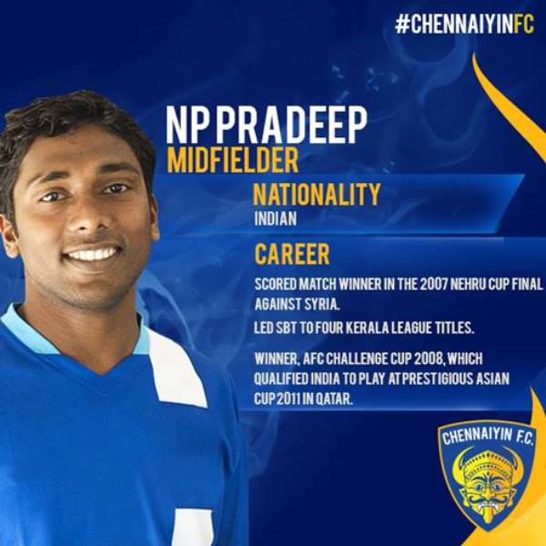 Chennaiyin announcing the signing of NP Pradeep on their Facebook page