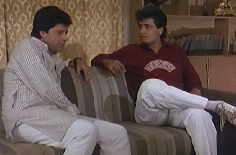 From left - Vijayendra Ghatge (as Ahant Abhyankar), along with Deepak Deulkar (as Avinash), in the Marathi film 'Maza Saubhagya' (1994)