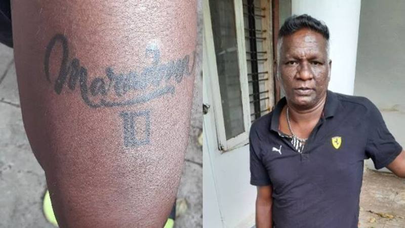 I. M. Vijayan tattooed Maradona's name and his jersey number 10 on his leg