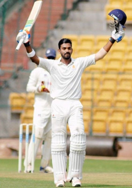 KL Rahul celebrating after scoring a ton for Karnataka in a domestic match