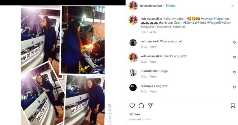 Ketaki Walawalkar's Instagram post of her standing next to Suzuki WagonR