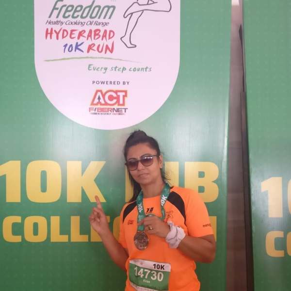 Kiran Dembla after finishing Hyderabad 10k run